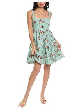Seraphina linen blend dress green cottage core floral mint size L Aline mini